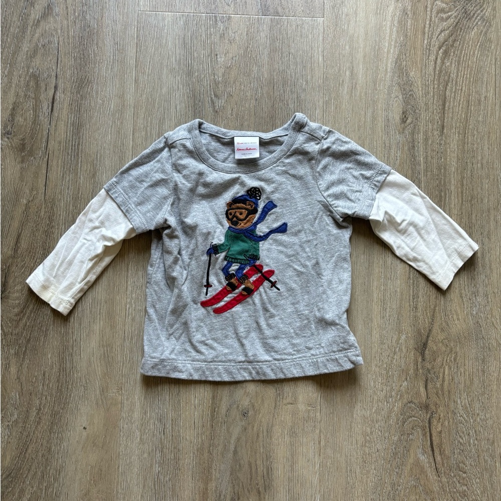 Hanna Anderson long sleeve shirt with skiing bear. 75 cm 12-18 month